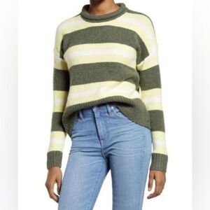 Madewell Striped Fulton Pullover Sweater WOOL BLEND. Color: Heather Grass